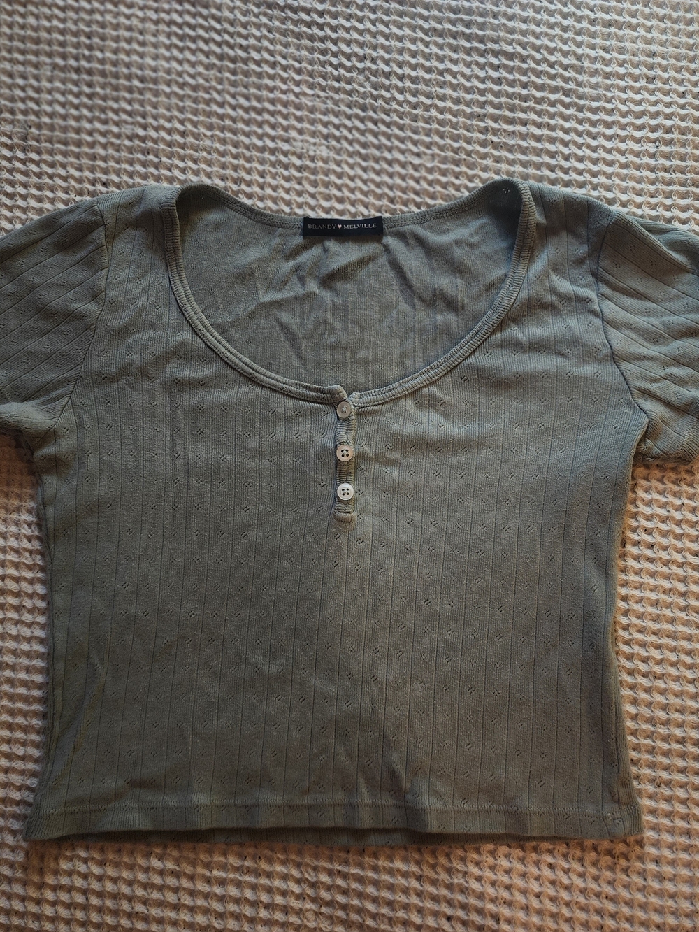 Brandy Melville Olive Ribbed Cotton Crop Top